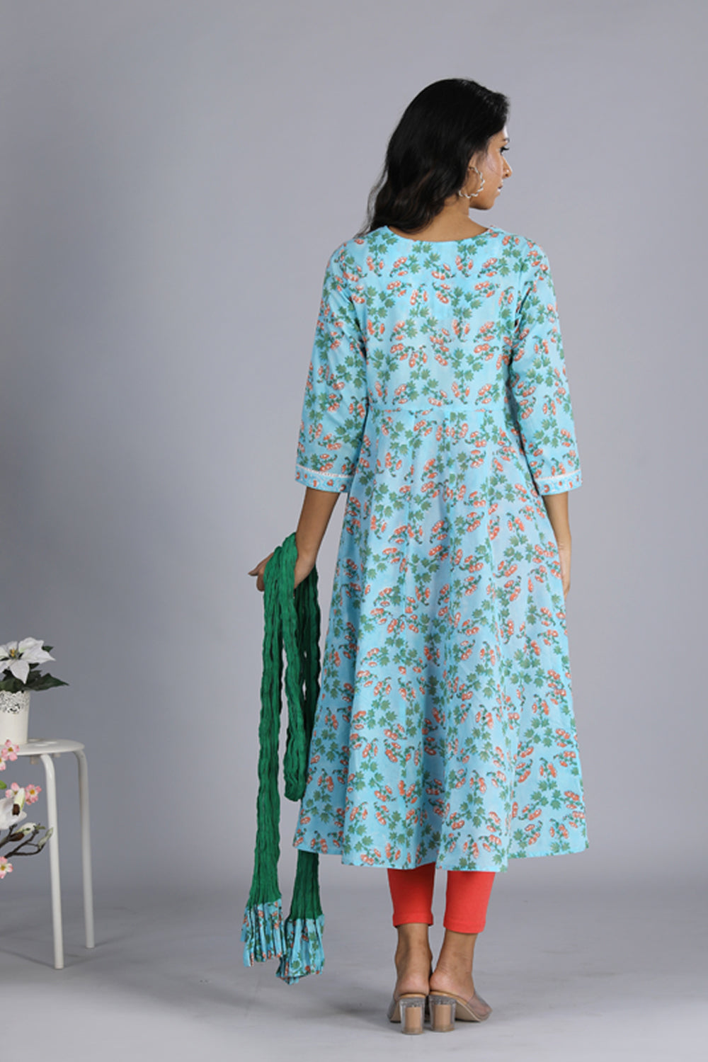 Handblock printed Anarkali and dupatta set