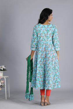 Image of Handblock printed Anarkali and dupatta set