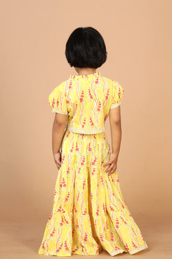 Image of Girls' tiered cotton block printed  shirt and top set