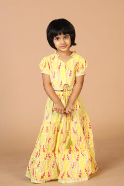 Image of Girls' tiered cotton block printed  shirt and top set