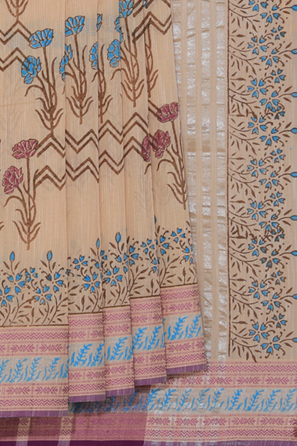 Hand block printed cotton saree