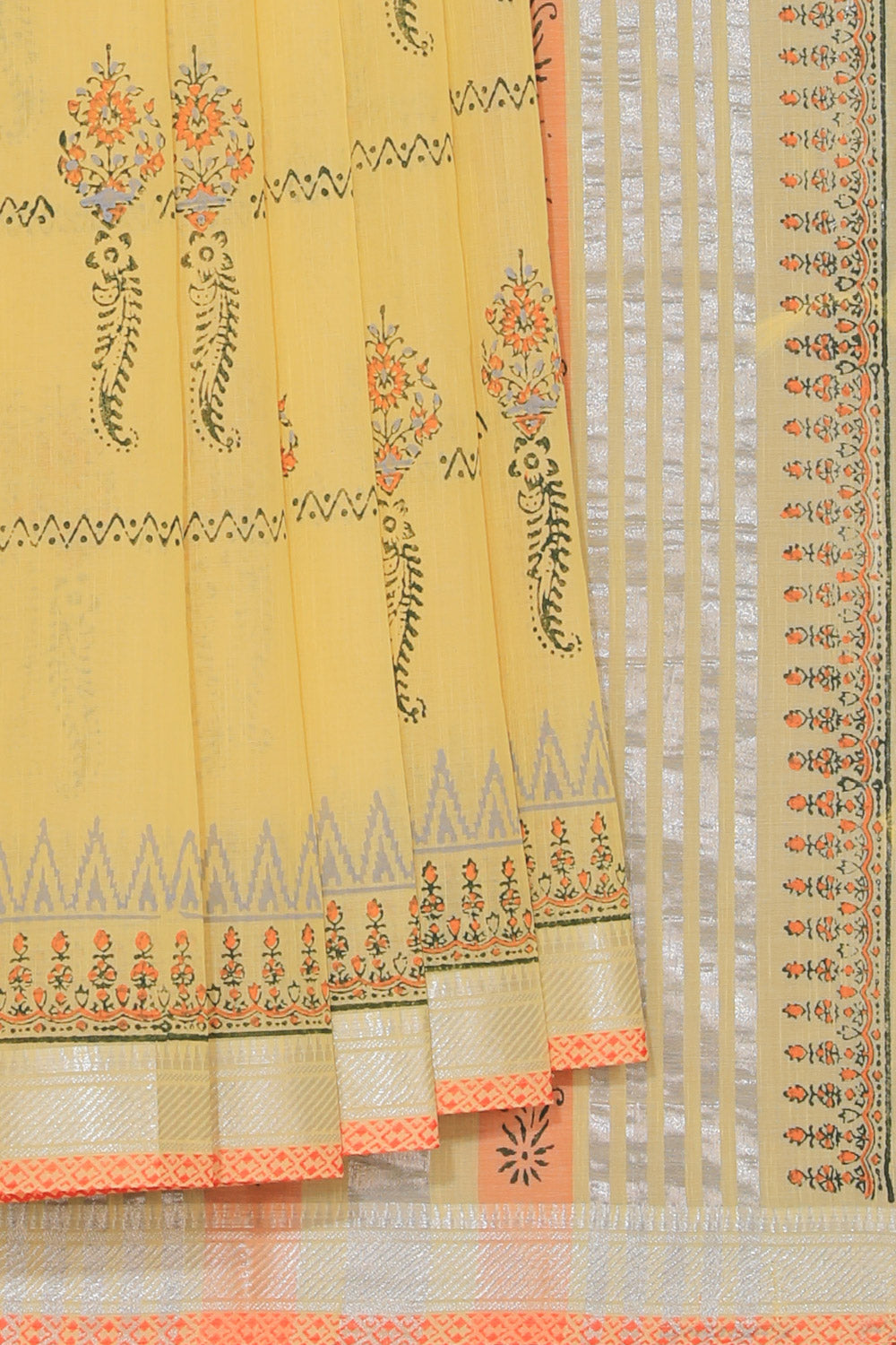 Hand block printed cotton saree