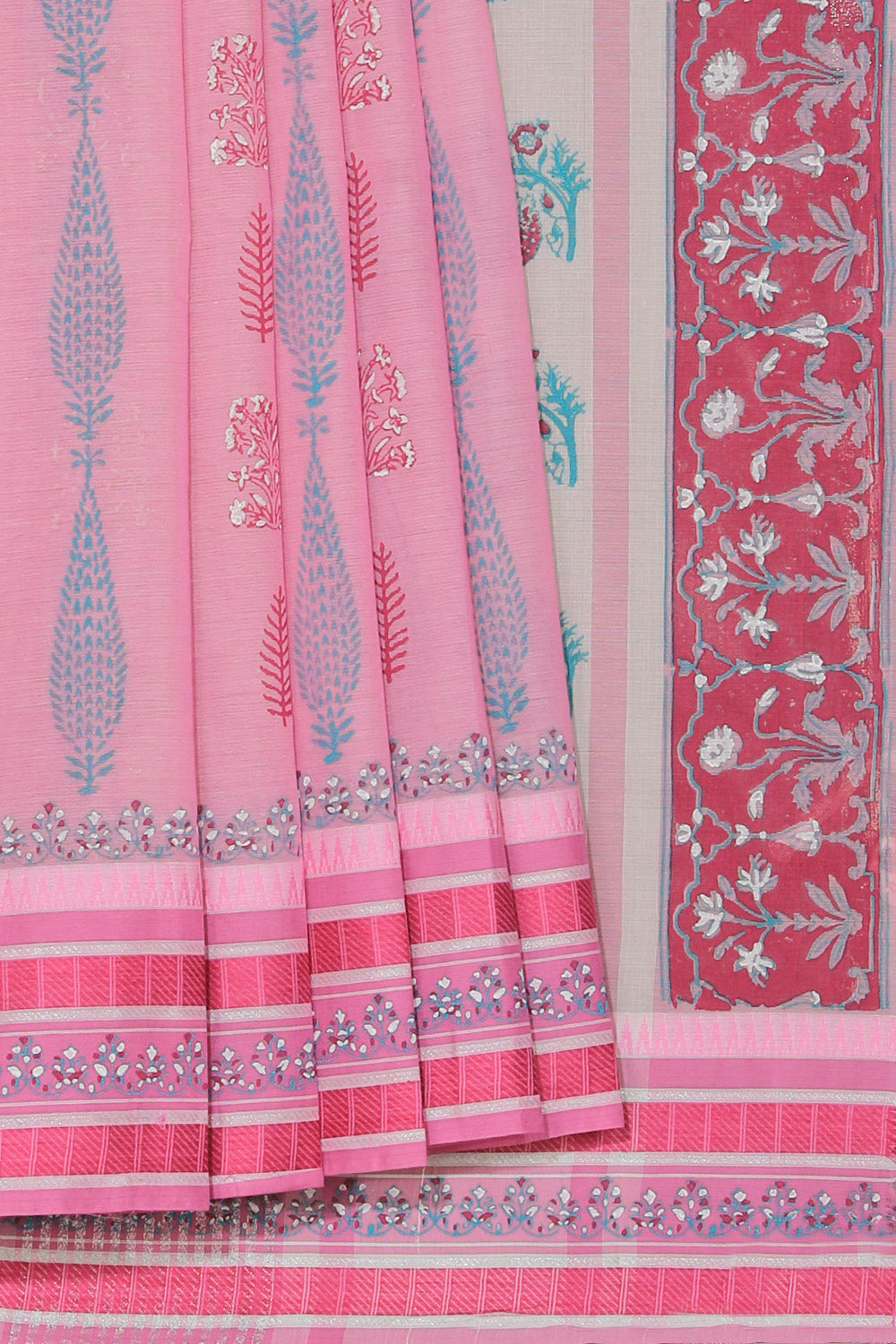 Hand block printed cotton saree