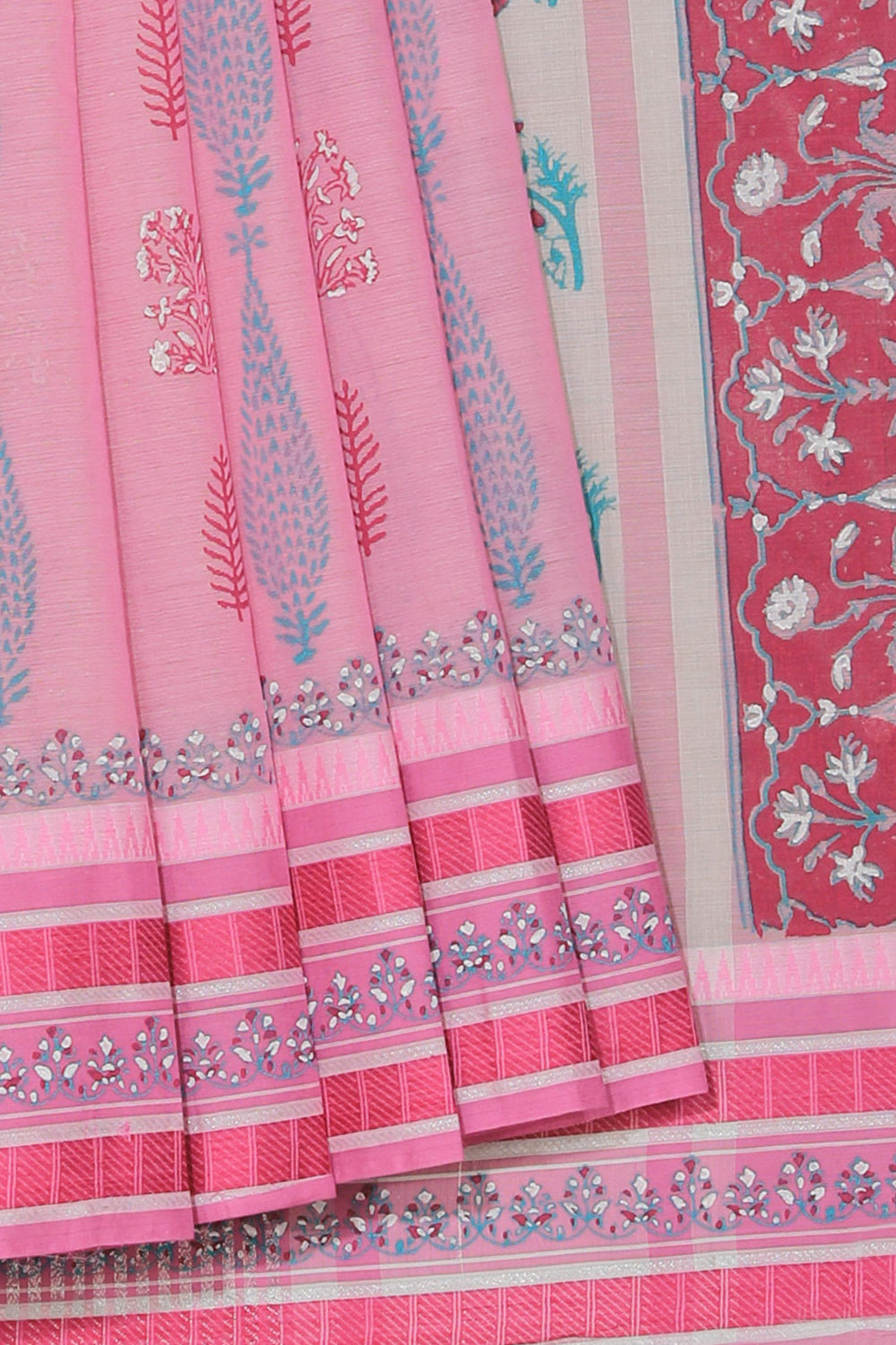 Hand block printed cotton saree