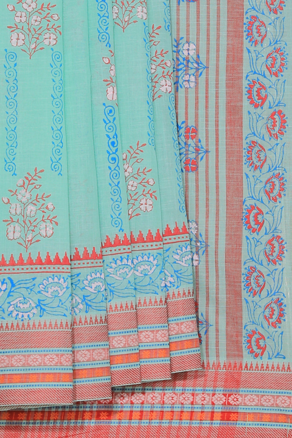 Hand block printed cotton saree