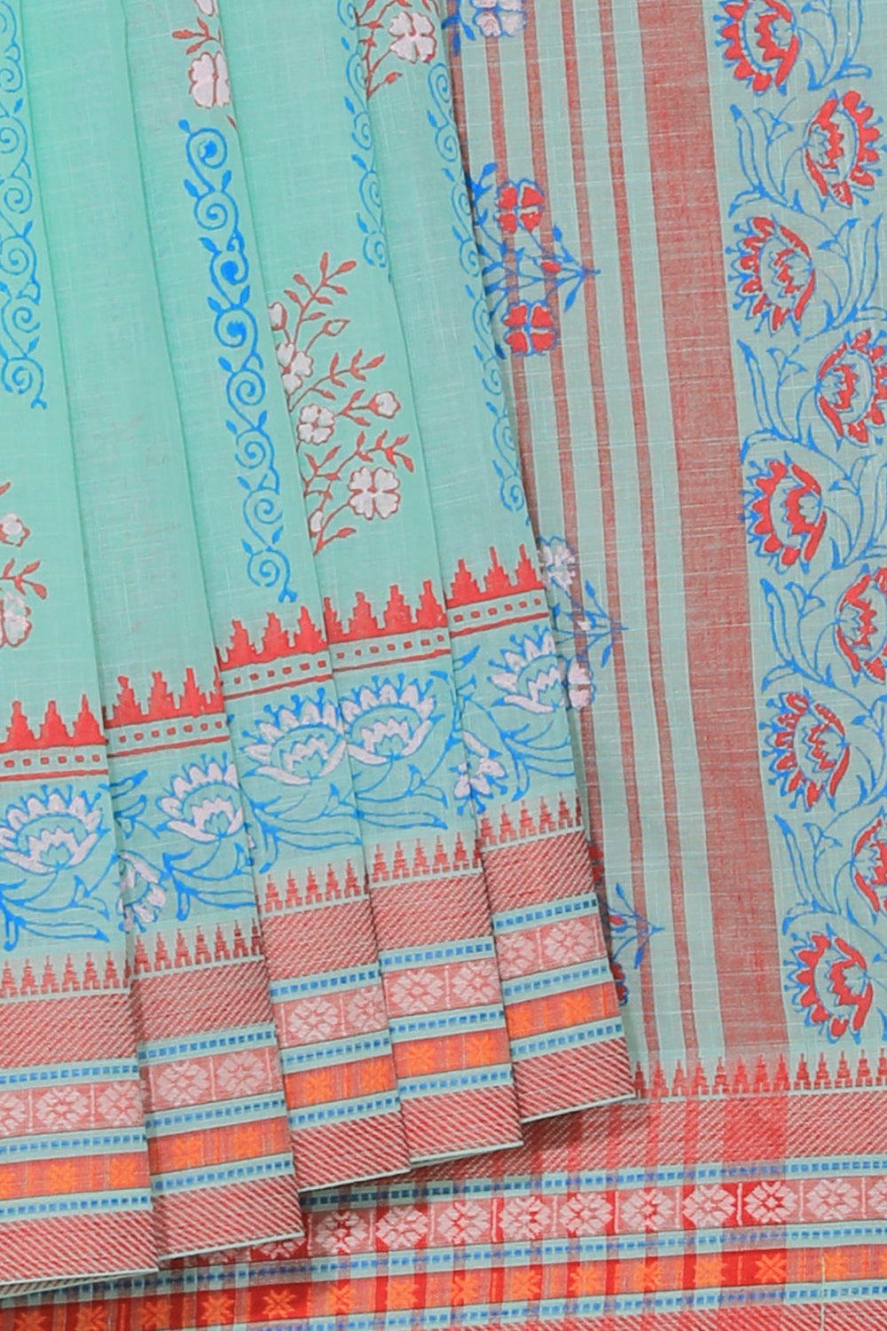 Hand block printed cotton saree