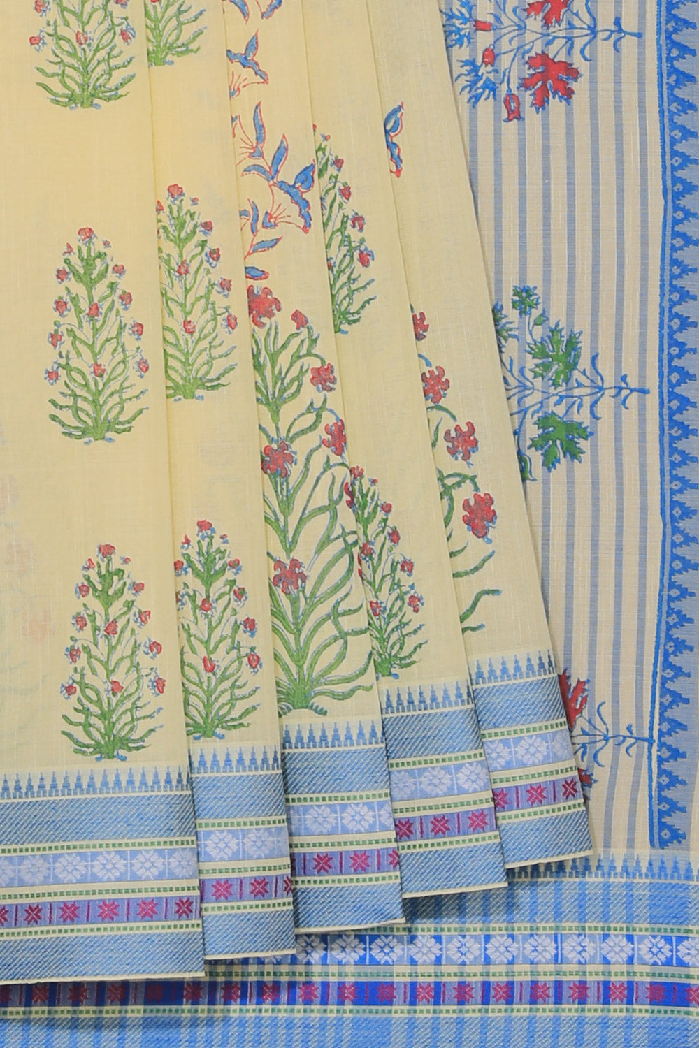 Hand block printed cotton saree