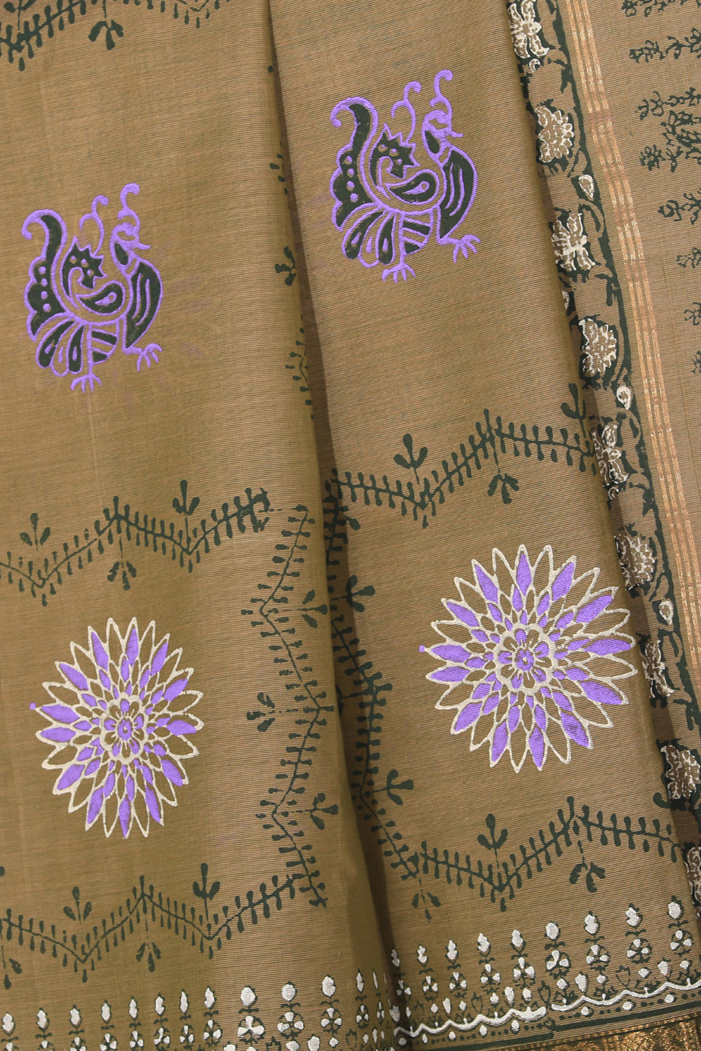 Hand block printed cotton saree