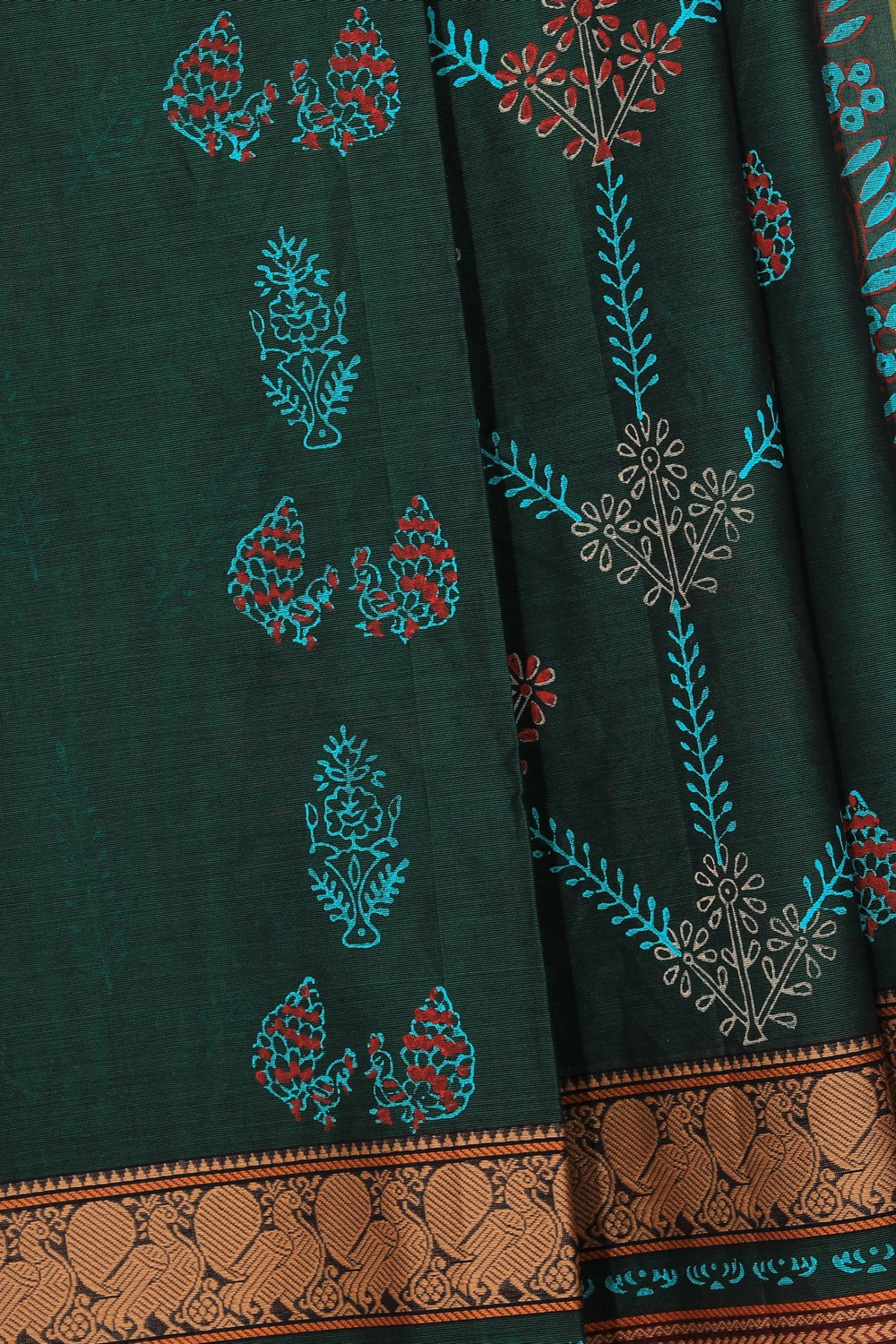 Image of Hand block printed cotton saree