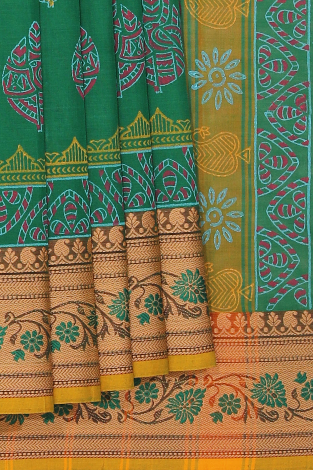 Image of Hand block printed cotton saree