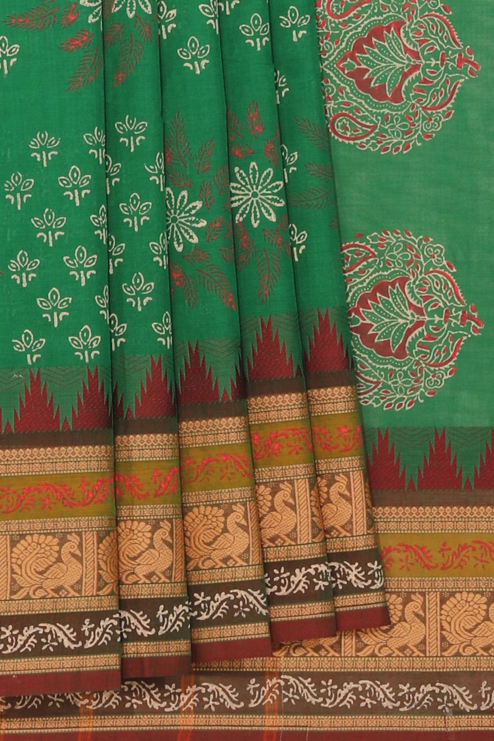 Image of Hand block printed cotton saree