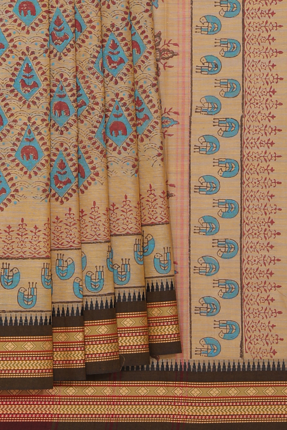 Image of Hand block printed cotton saree