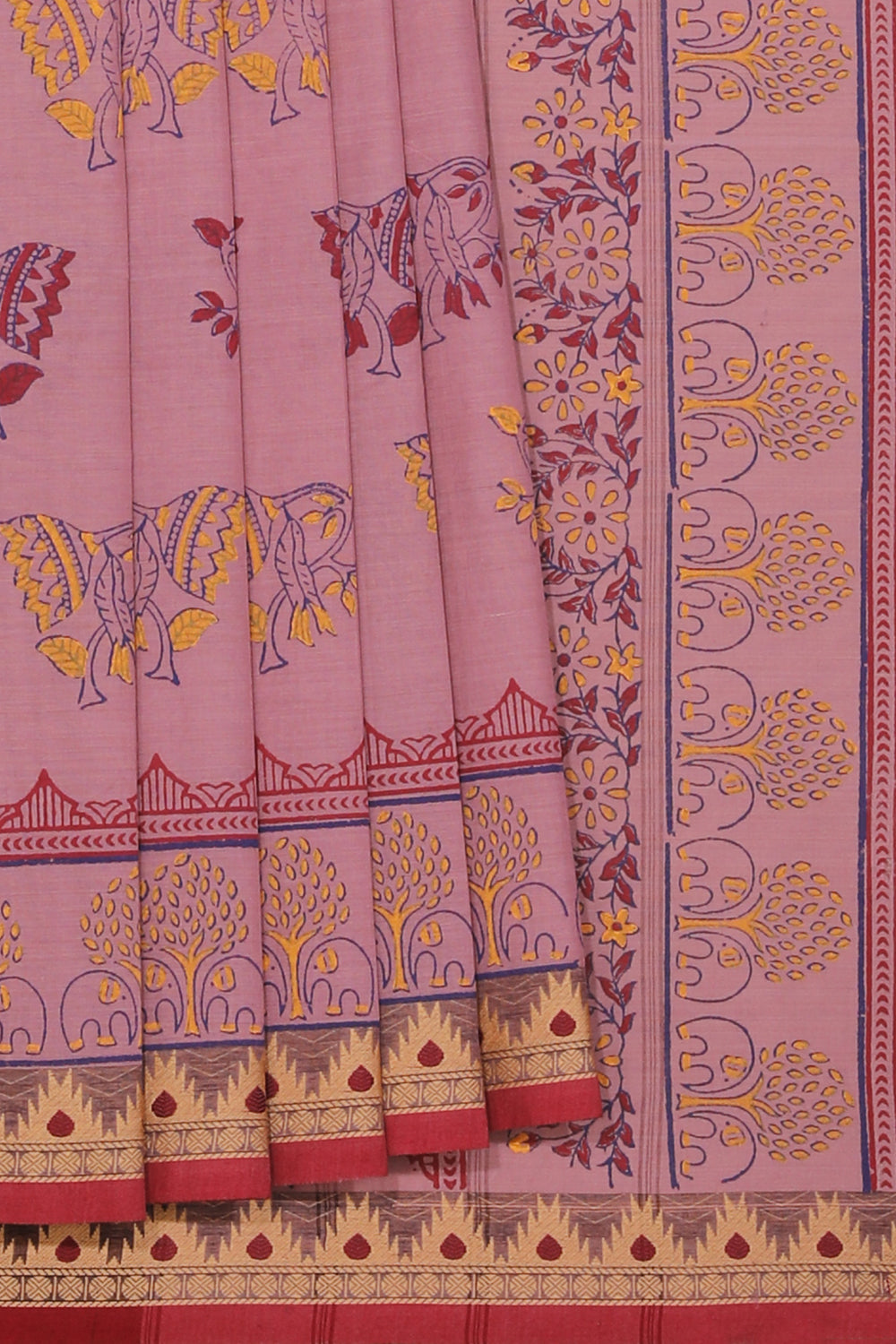 Image of Hand block printed cotton saree