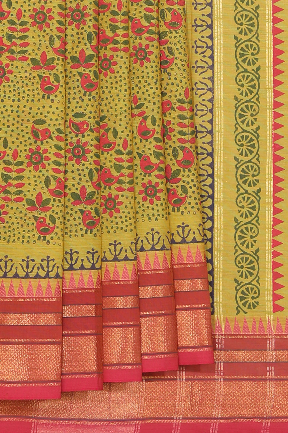 Image of Hand block printed cotton saree