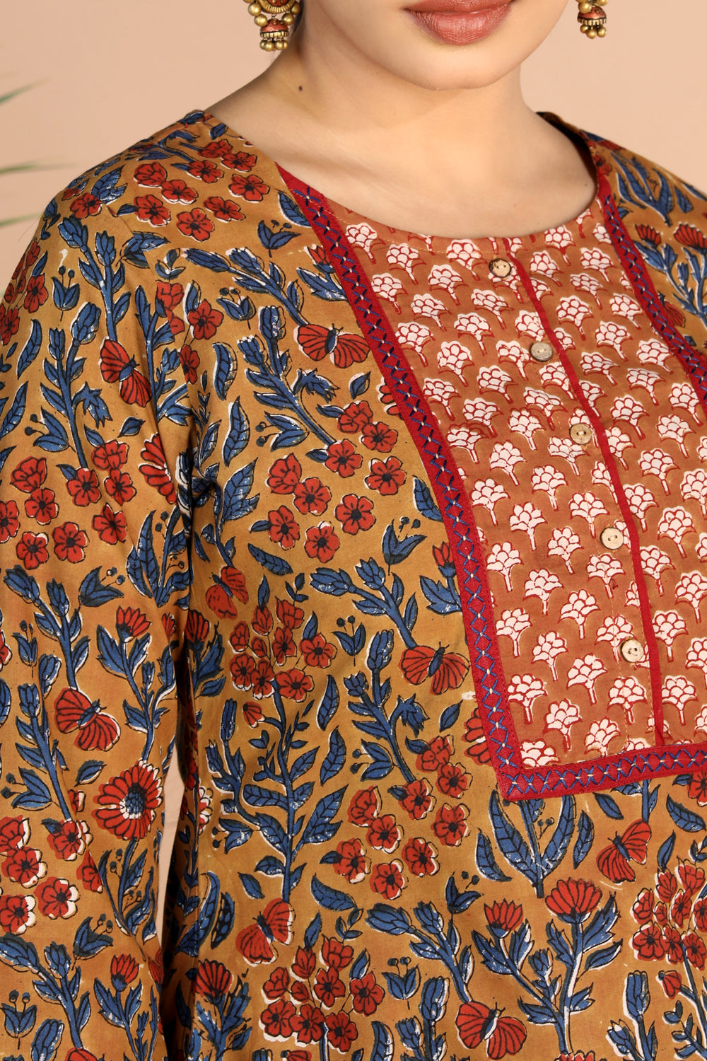 Image of Bagru handblock printed Cotton Kurti, Pants and Dupatta set