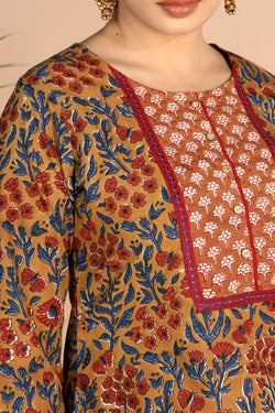 Image of Bagru handblock printed cotton Kurti, pants and dupatta set