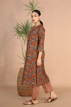 Image of Bagru handblock printed cotton Kurti, pants and dupatta set