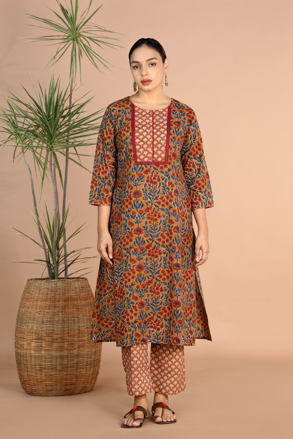 Bagru handblock printed cotton Kurti, pants and dupatta set