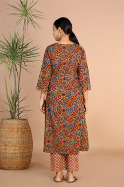 Image of Bagru handblock printed cotton Kurti, pants and dupatta set