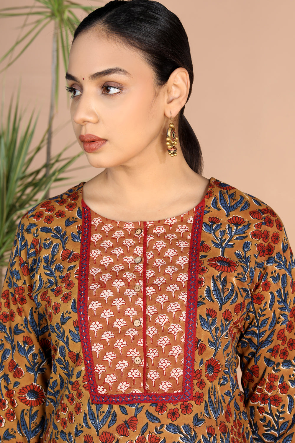 Image of Bagru handblock printed Cotton Kurti, Pants and Dupatta set