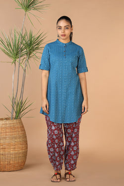 Image of Ocean Blue cotton kurta and pants set