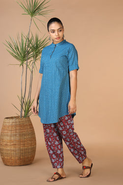 Image of Ocean Blue cotton kurta and pants set