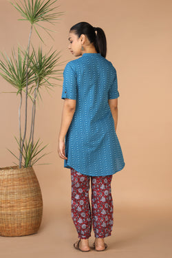 Image of Ocean Blue cotton kurta and pants set