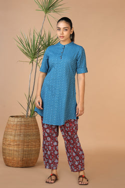 Image of Ocean Blue cotton kurta and pants set