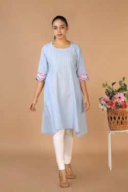 Collection of Pastel Blue Cotton Kurti in a gallery layout