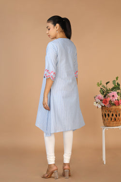 Collection of Pastel Blue Cotton Kurti in a gallery layout