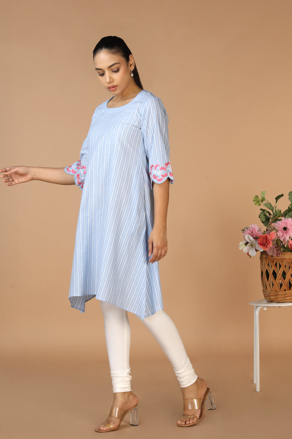 Collection of Pastel Blue Cotton Kurti in a gallery layout