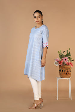 Collection of Pastel Blue Cotton Kurti in a gallery layout