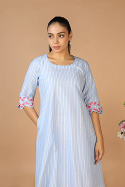 Collection of Pastel Blue Cotton Kurti in a gallery layout