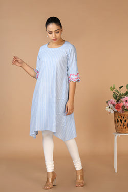 Collection of Pastel Blue Cotton Kurti in a gallery layout