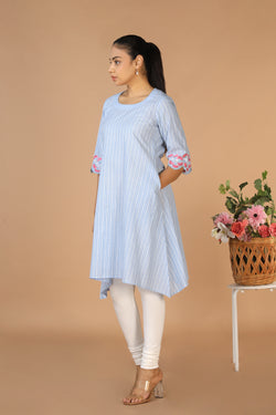 Collection of Pastel Blue Cotton Kurti in a gallery layout