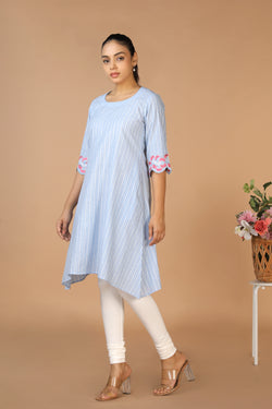 Collection of Pastel Blue Cotton Kurti in a gallery layout