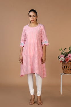 Collection of Pastel Pink Cotton Kurti in a gallery layout