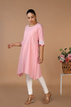 Collection of Pastel Pink Cotton Kurti in a gallery layout