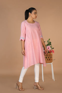 Collection of Pastel Pink Cotton Kurti in a gallery layout