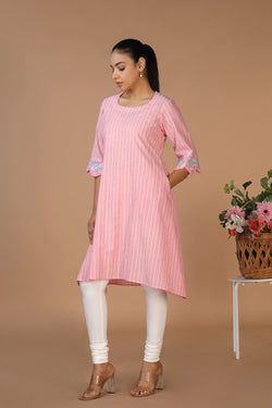 Collection of Pastel Pink Cotton Kurti in a gallery layout