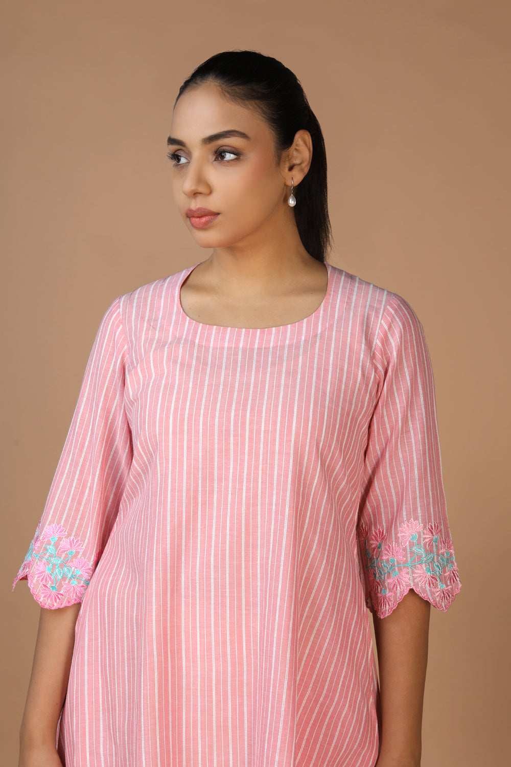 Collection of Pastel Pink Cotton Kurti in a gallery layout