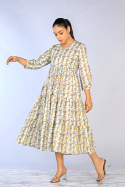 Image of Handblock Printed Tiered Dress