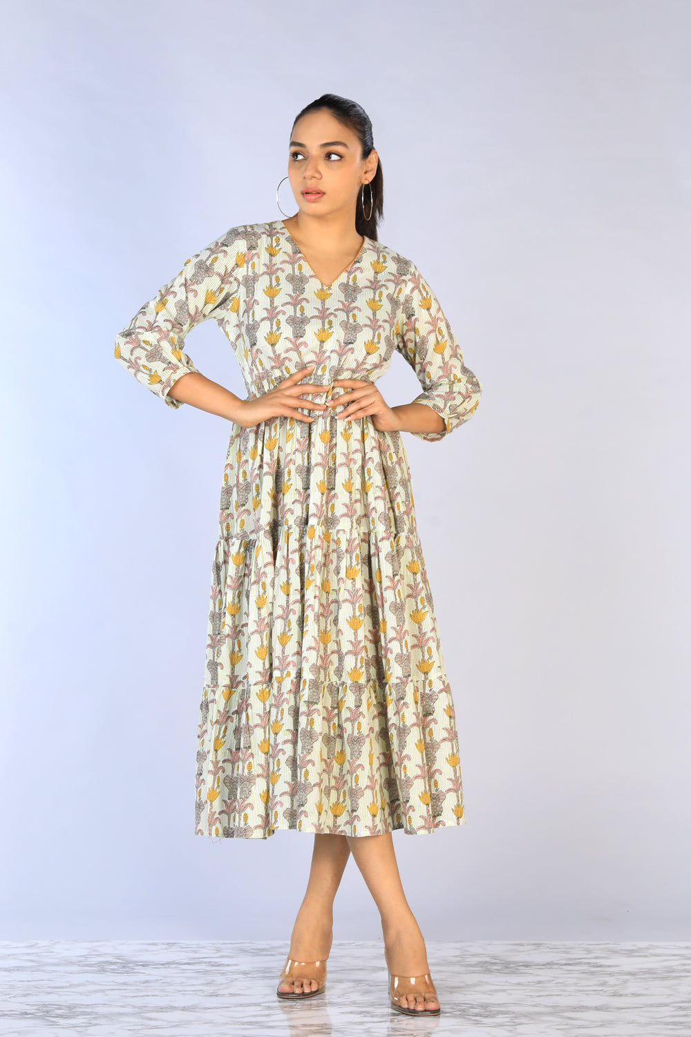 Handblock Printed Tiered Dress