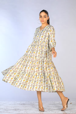 Image of Handblock Printed Tiered Dress