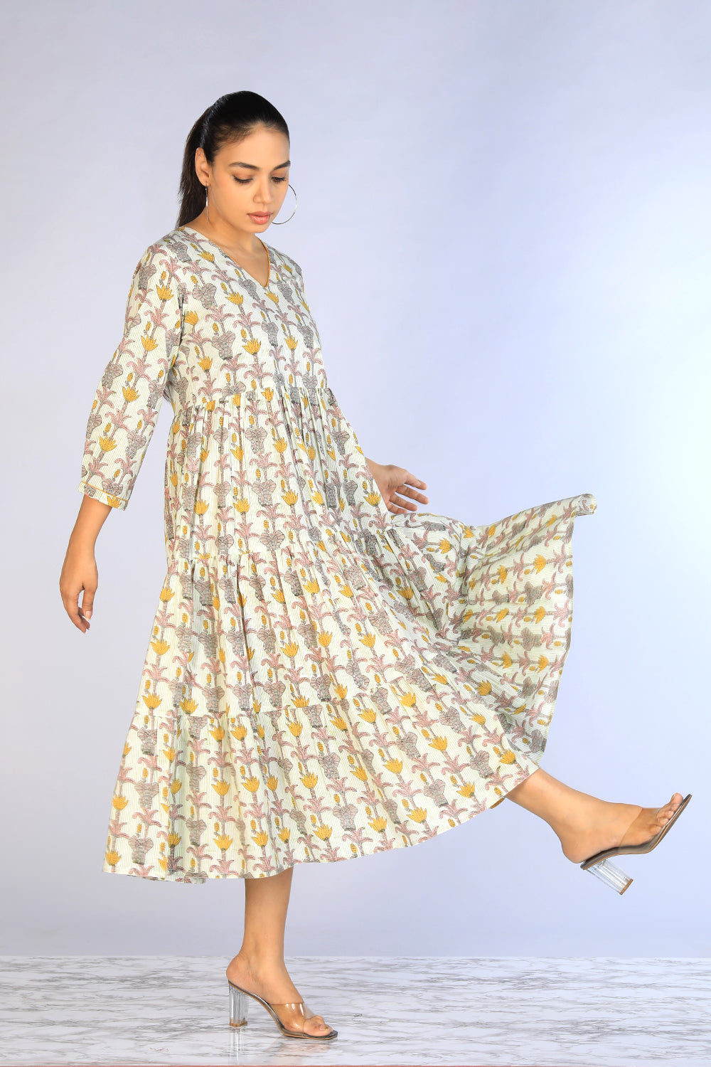 Handblock Printed Tiered Dress