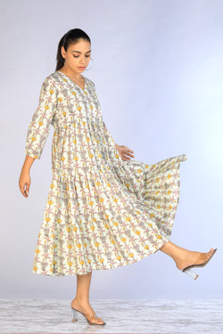 Image of Handblock Printed Tiered Dress