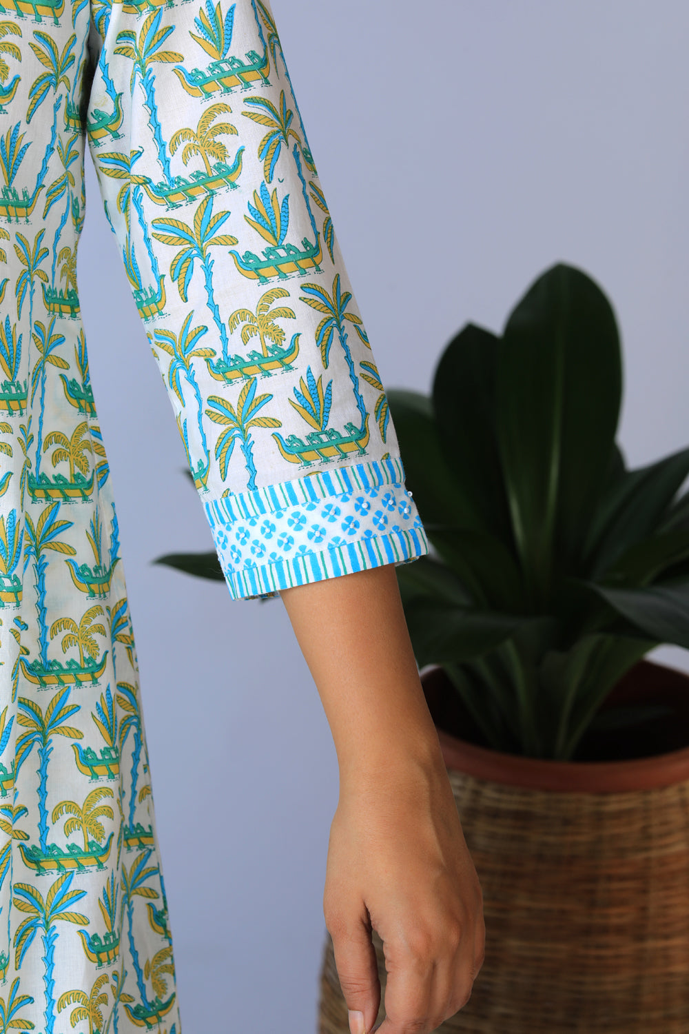 Image of Handblock Printed A-line Kurti with pants set