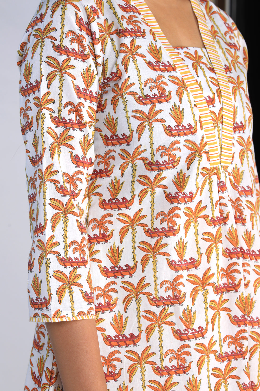 Image of Off White Handblock Printed A-line Kurti with pants set