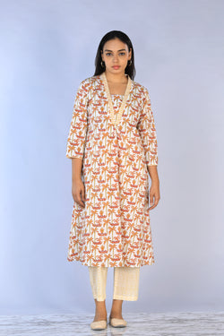 Collection of Handblock Printed A-line Kurti with pants set in a gallery layout