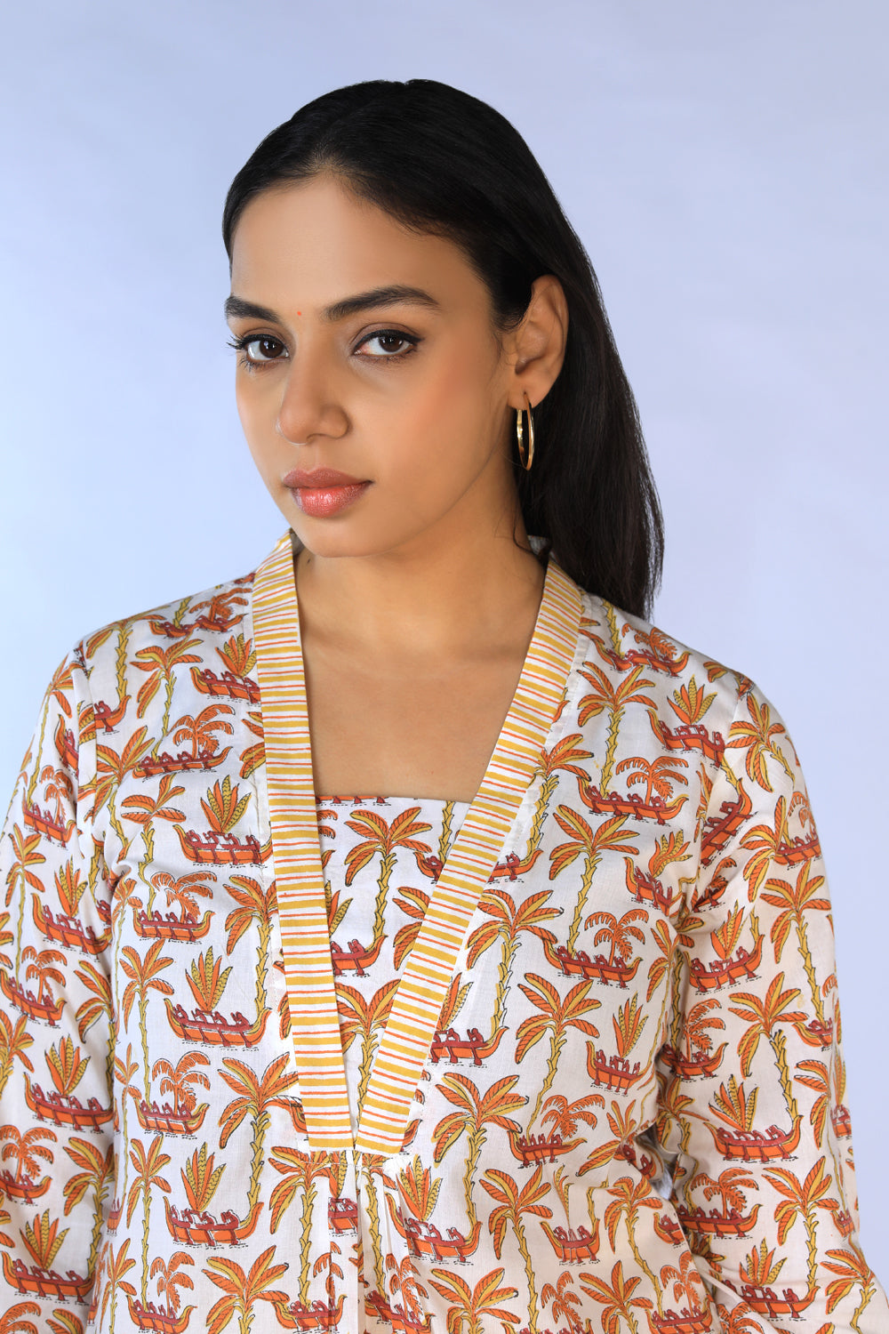 Image of Off White Handblock Printed A-line Kurti with pants set